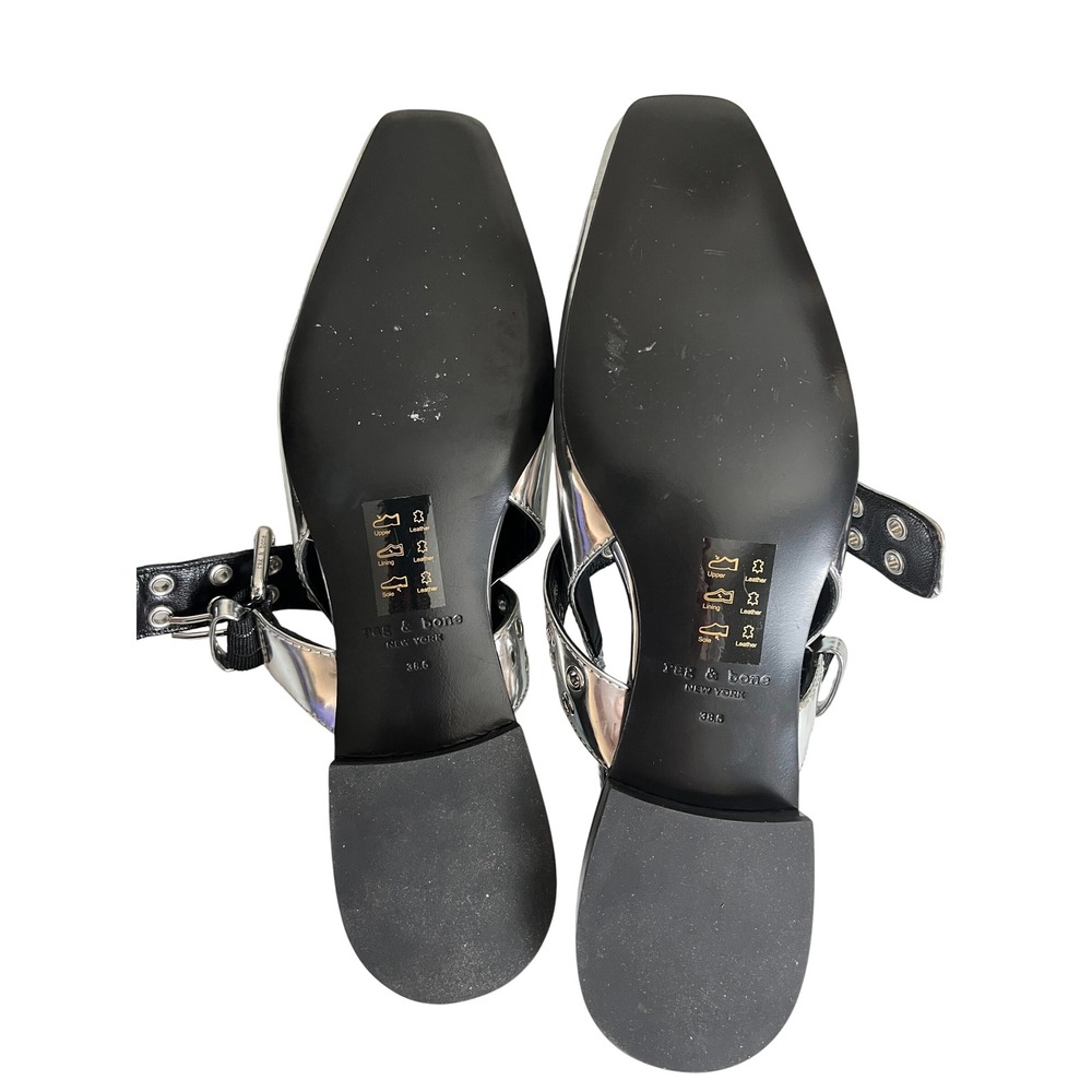 Rag Bone Astra Silver Slingback Pointed Toe Buckle Flats Shoes Women 8.5 - Picture 4 of 6